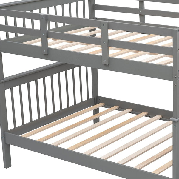 Homeroots Gray Double Full Size Stairway Bunk Bed  Manufactured Wood And Solid Wood 404025
