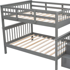 Homeroots Gray Double Full Size Stairway Bunk Bed  Manufactured Wood And Solid Wood 404025