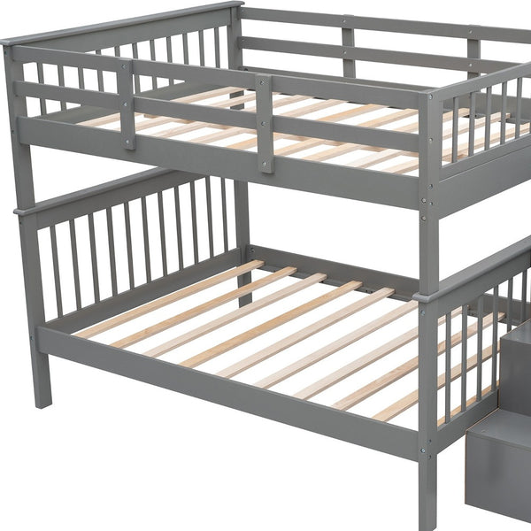 Homeroots Gray Double Full Size Stairway Bunk Bed  Manufactured Wood And Solid Wood 404025