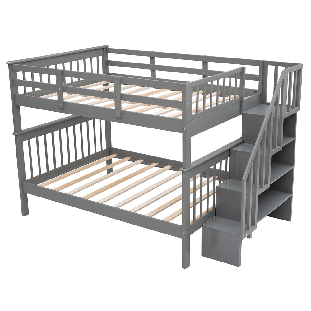 Homeroots Gray Double Full Size Stairway Bunk Bed  Manufactured Wood And Solid Wood 404025