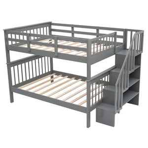 Homeroots Gray Double Full Size Stairway Bunk Bed  Manufactured Wood And Solid Wood 404025