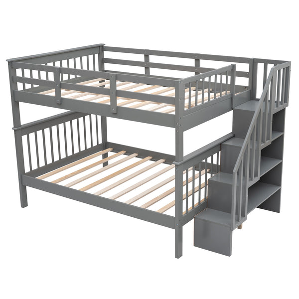 Homeroots Gray Double Full Size Stairway Bunk Bed  Manufactured Wood And Solid Wood 404025