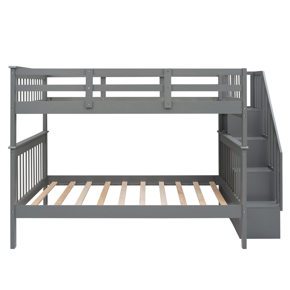 Homeroots Gray Double Full Size Stairway Bunk Bed  Manufactured Wood And Solid Wood 404025
