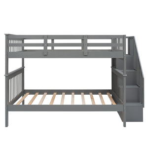 Homeroots Gray Double Full Size Stairway Bunk Bed  Manufactured Wood And Solid Wood 404025