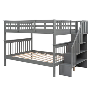 Homeroots Gray Double Full Size Stairway Bunk Bed  Manufactured Wood And Solid Wood 404025