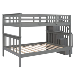 Homeroots Gray Double Full Size Stairway Bunk Bed  Manufactured Wood And Solid Wood 404025