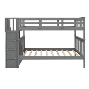 Homeroots Gray Double Full Size Stairway Bunk Bed  Manufactured Wood And Solid Wood 404025