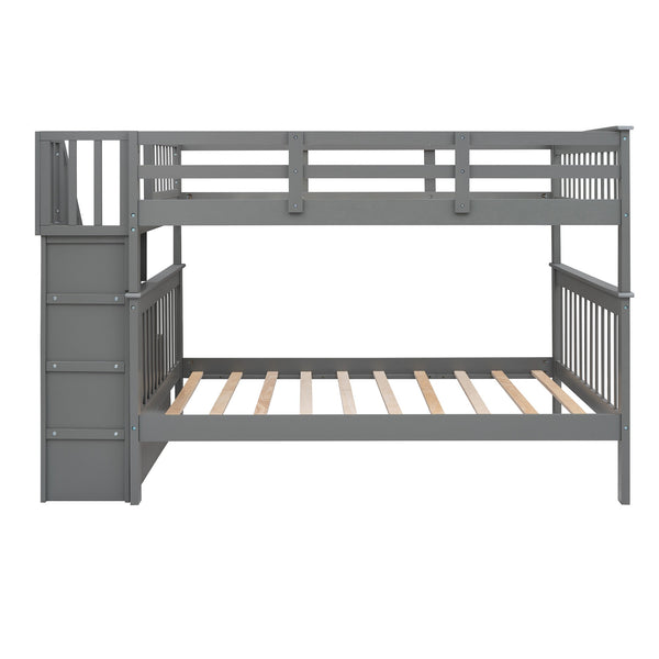 Homeroots Gray Double Full Size Stairway Bunk Bed  Manufactured Wood And Solid Wood 404025
