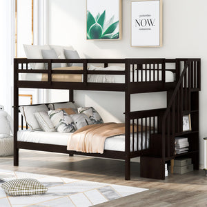 Homeroots Brown Double Full Size Stairway Bunk Bed  Manufactured Wood And Solid Wood 404026