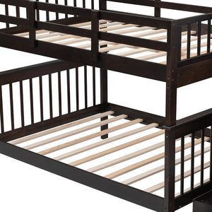 Homeroots Brown Double Full Size Stairway Bunk Bed  Manufactured Wood And Solid Wood 404026