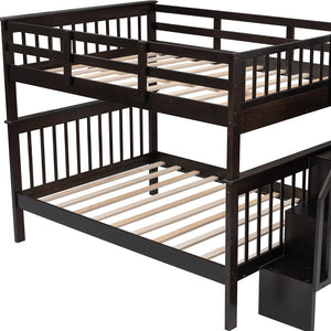Homeroots Brown Double Full Size Stairway Bunk Bed  Manufactured Wood And Solid Wood 404026