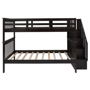 Homeroots Brown Double Full Size Stairway Bunk Bed  Manufactured Wood And Solid Wood 404026