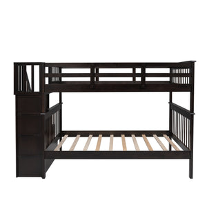 Homeroots Brown Double Full Size Stairway Bunk Bed  Manufactured Wood And Solid Wood 404026