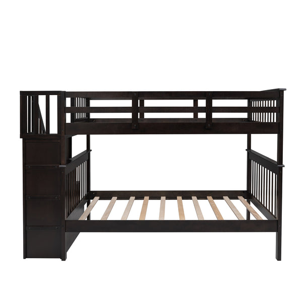Homeroots Brown Double Full Size Stairway Bunk Bed  Manufactured Wood And Solid Wood 404026