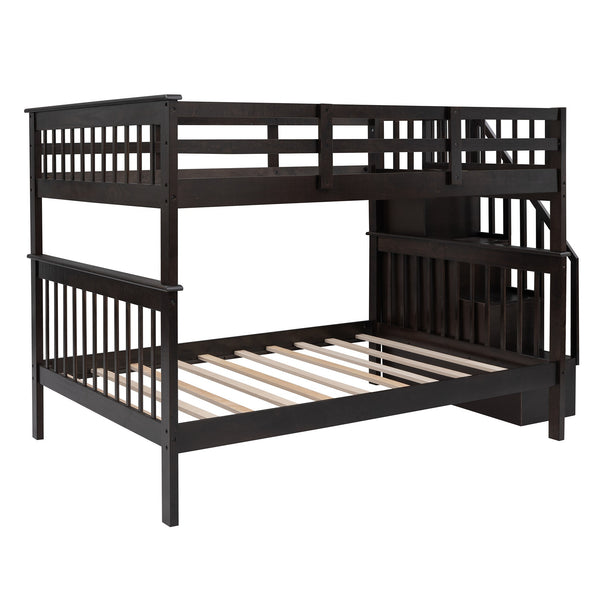 Homeroots Brown Double Full Size Stairway Bunk Bed  Manufactured Wood And Solid Wood 404026