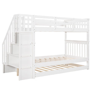 Homeroots White Double Twin Size Stairway Bunk Bed  Manufactured Wood And Solid Wood 404029