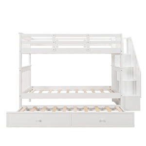 Homeroots White Double Twin Size Stairway Bunk Bed  Manufactured Wood And Solid Wood 404029