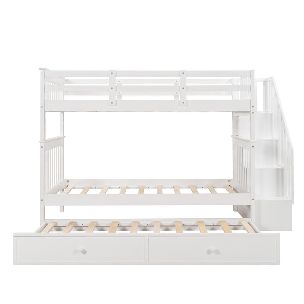 Homeroots White Double Twin Size Stairway Bunk Bed  Manufactured Wood And Solid Wood 404029