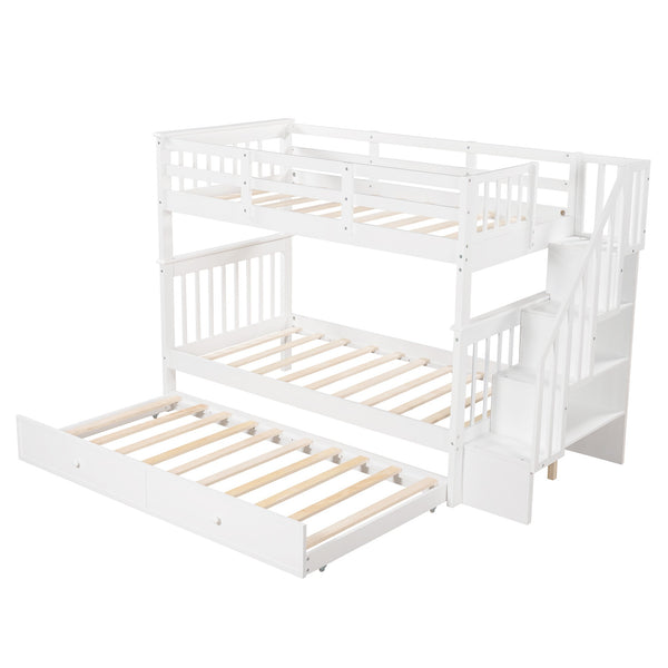 Homeroots White Double Twin Size Stairway Bunk Bed  Manufactured Wood And Solid Wood 404029