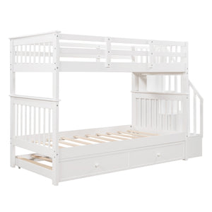 Homeroots White Double Twin Size Stairway Bunk Bed  Manufactured Wood And Solid Wood 404029