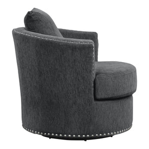 English Elm Living Room Chair Morelia Swivel Chenille with Nailhead Trim, Loose Back Cushions & Solid Wood Base Charcoal 34.75 L x 33 W x 29 H B011P321291