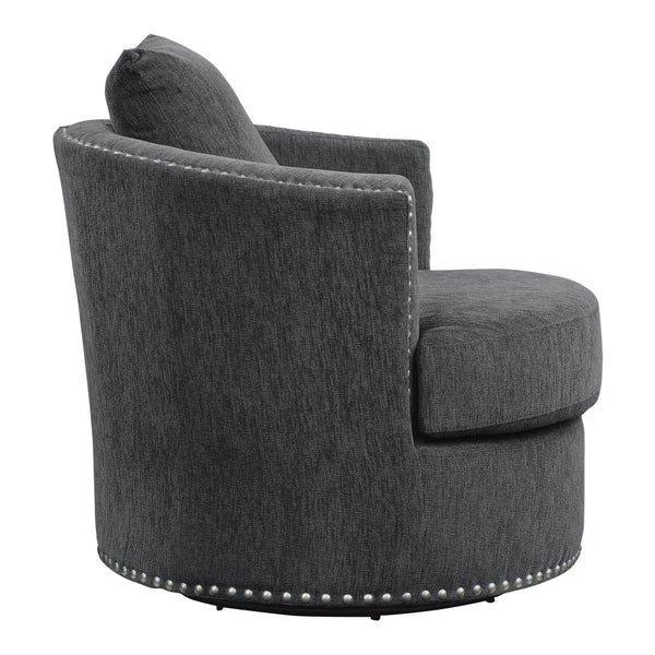 English Elm Living Room Chair Morelia Swivel Chenille with Nailhead Trim, Loose Back Cushions & Solid Wood Base Charcoal 34.75 L x 33 W x 29 H B011P321291