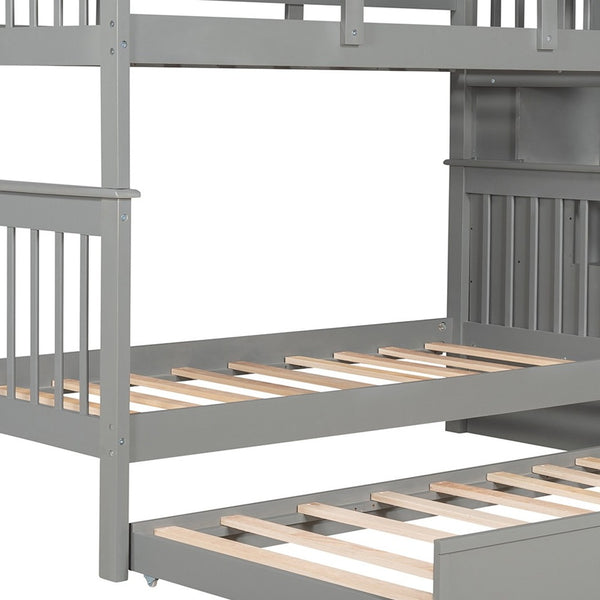 Homeroots Gray Double Twin Size Stairway Bunk Bed  Manufactured Wood And Solid Wood 404030
