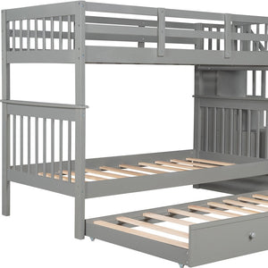 Homeroots Gray Double Twin Size Stairway Bunk Bed  Manufactured Wood And Solid Wood 404030
