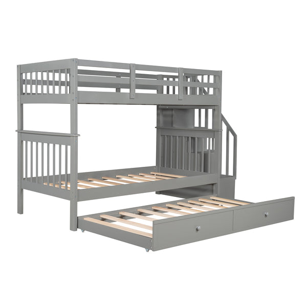 Homeroots Gray Double Twin Size Stairway Bunk Bed  Manufactured Wood And Solid Wood 404030