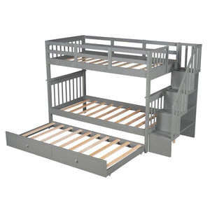 Homeroots Gray Double Twin Size Stairway Bunk Bed  Manufactured Wood And Solid Wood 404030