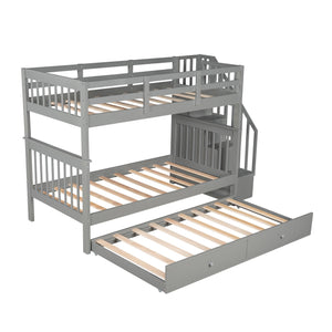 Homeroots Gray Double Twin Size Stairway Bunk Bed  Manufactured Wood And Solid Wood 404030
