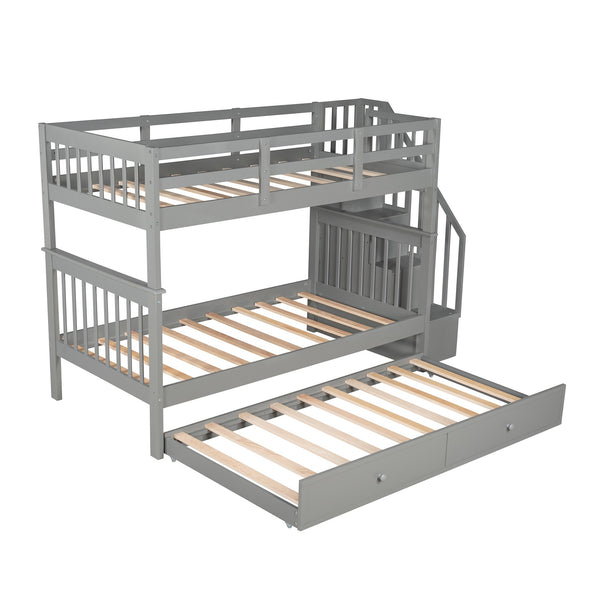 Homeroots Gray Double Twin Size Stairway Bunk Bed  Manufactured Wood And Solid Wood 404030