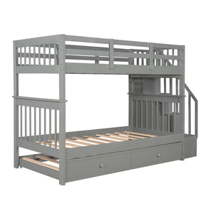 Homeroots Gray Double Twin Size Stairway Bunk Bed  Manufactured Wood And Solid Wood 404030