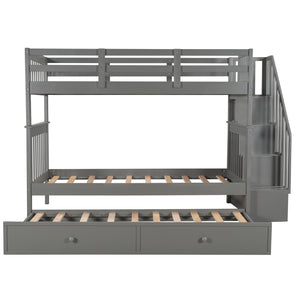Homeroots Gray Double Twin Size Stairway Bunk Bed  Manufactured Wood And Solid Wood 404030