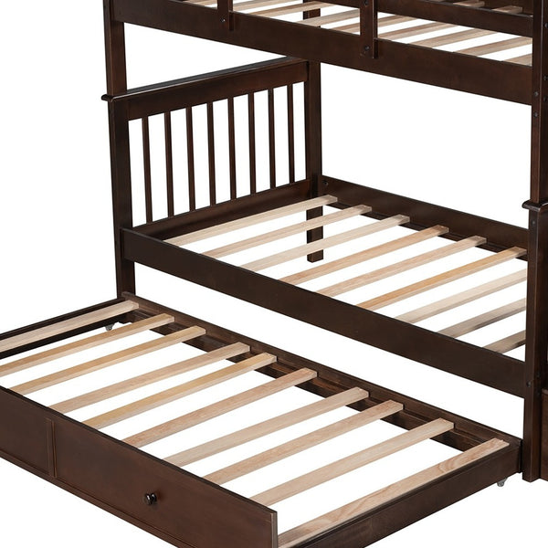Homeroots Brown Double Twin Size Stairway Bunk Bed  Manufactured Wood And Solid Wood 404031