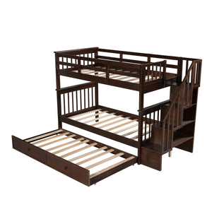 Homeroots Brown Double Twin Size Stairway Bunk Bed  Manufactured Wood And Solid Wood 404031