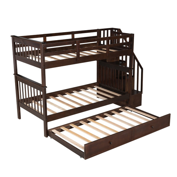 Homeroots Brown Double Twin Size Stairway Bunk Bed  Manufactured Wood And Solid Wood 404031