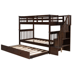 Homeroots Brown Double Twin Size Stairway Bunk Bed  Manufactured Wood And Solid Wood 404031