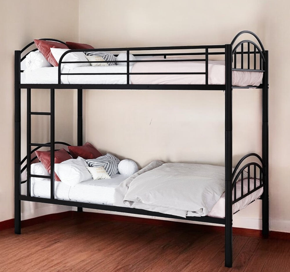 Homeroots Black Modern Classic Twin Over Twin Metal Bunk Bed  Iron 404032