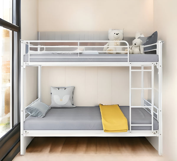 Homeroots White Modern Classic Twin Over Twin Metal Bunk Bed  Iron 404033