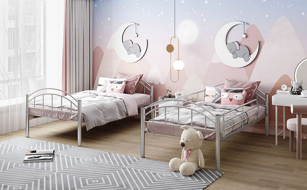 Homeroots Silver Modern Classic Twin Over Twin Metal Bunk Bed  Iron 404034