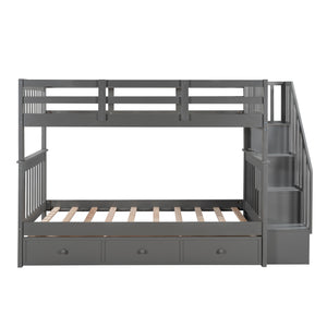 Homeroots Gray Twin Over Twin Bunk Bed With Stairway And Drawers  Manufactured Wood And Solid Wood 404035