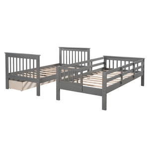 Homeroots Gray Twin Over Twin Bunk Bed With Stairway And Drawers  Manufactured Wood And Solid Wood 404035