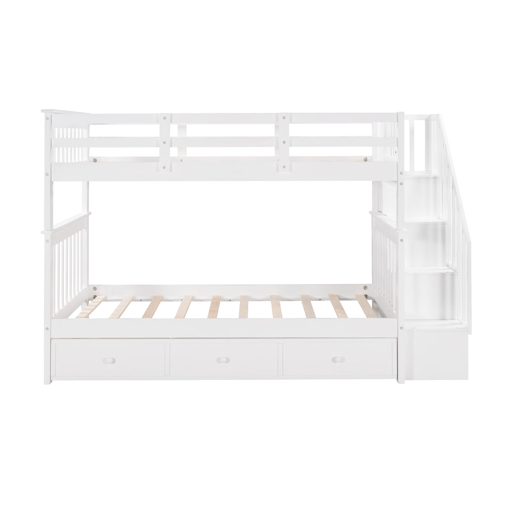 Homeroots White Twin Over Twin Bunk Bed With Stairway And Drawers  Manufactured Wood And Solid Wood 404036