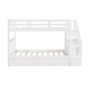 Homeroots White Twin Over Twin Bunk Bed With Stairway And Drawers  Manufactured Wood And Solid Wood 404036