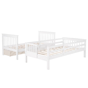 Homeroots White Twin Over Twin Bunk Bed With Stairway And Drawers  Manufactured Wood And Solid Wood 404036