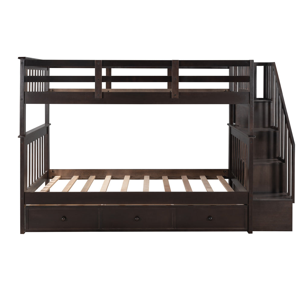 Homeroots Espresso Twin Over Twin Bunk Bed With Stairway And Drawers  Manufactured Wood And Solid Wood 404037