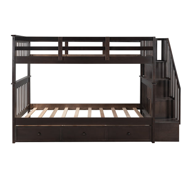 Homeroots Espresso Twin Over Twin Bunk Bed With Stairway And Drawers  Manufactured Wood And Solid Wood 404037