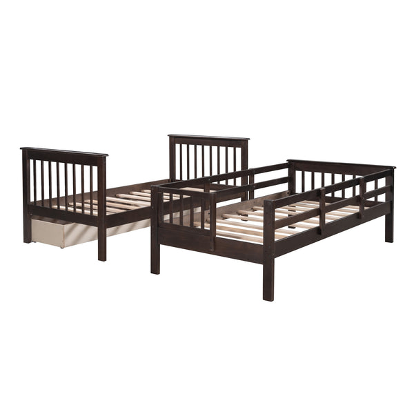 Homeroots Espresso Twin Over Twin Bunk Bed With Stairway And Drawers  Manufactured Wood And Solid Wood 404037