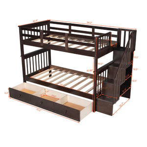 Homeroots Espresso Twin Over Twin Bunk Bed With Stairway And Drawers  Manufactured Wood And Solid Wood 404037
